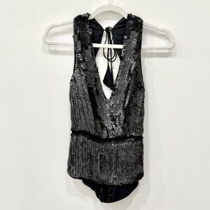 Cecilia De Bucourt Sequin Sleeveless V-Neck Open Back Blouse Top Black Women's S